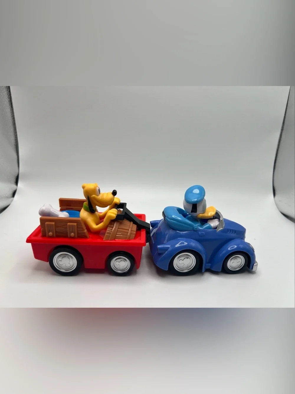 Disney Pluto Dog Red Wagon Donald Blue Car Pull Back Toy